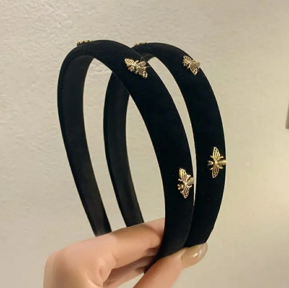 Black and Gold Headband  with Metallic Bees - Picture 4 of 4